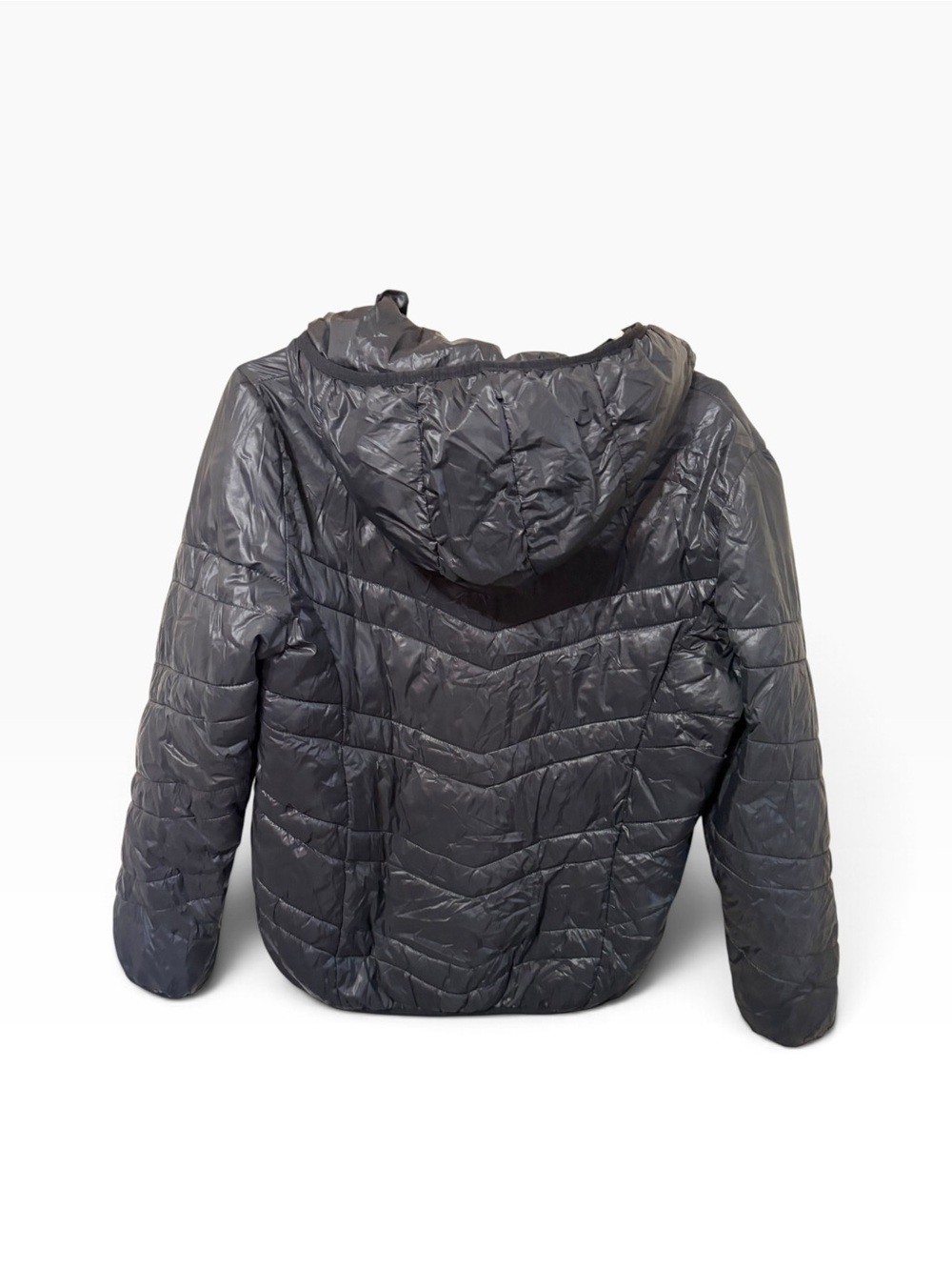 Mens/ Boys Lightweight Hooded Puffer Jacket - Gray with Lime Trim - Picture 2 of 4